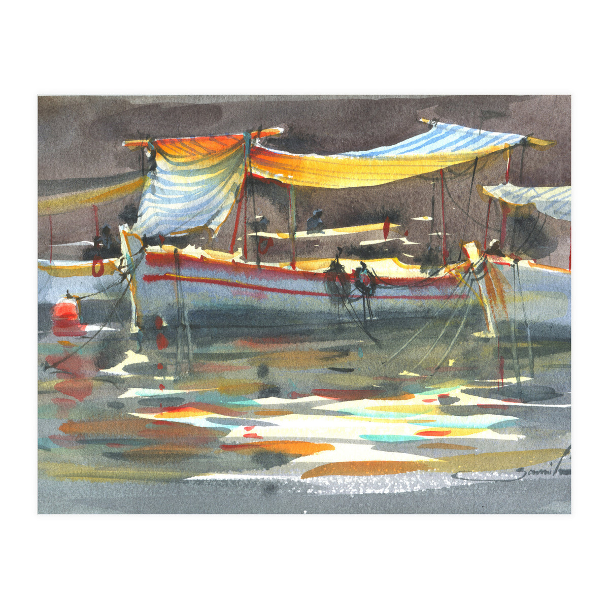 Yacht painting art watercolor (Print Only)
