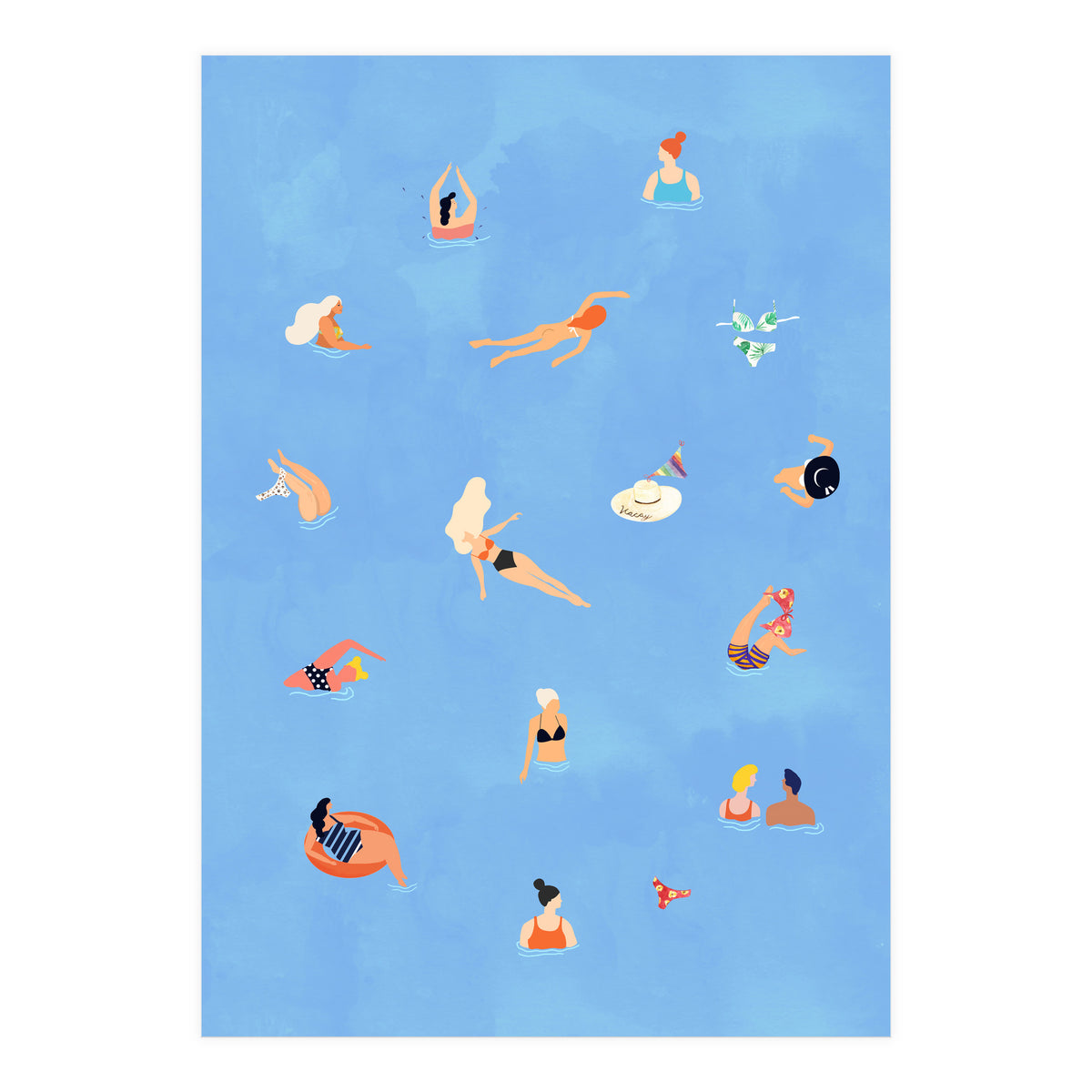 Summer Weekend in The Ocean Watercolor Swim Painting | Travel People Chic Eclectic Boho Fun (Print Only)