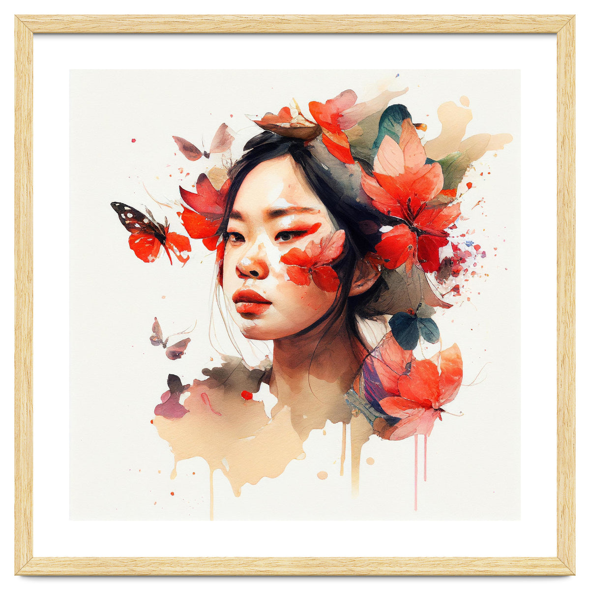 Watercolor Floral Asian Woman #5