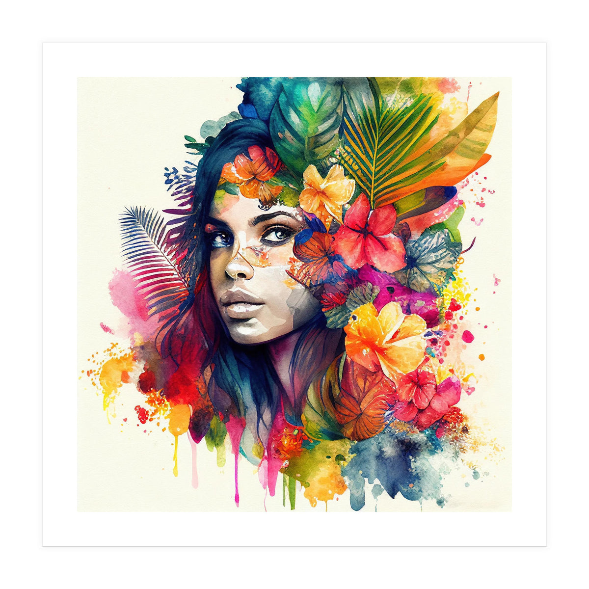 Watercolor Tropical Woman #17 (Print Only)