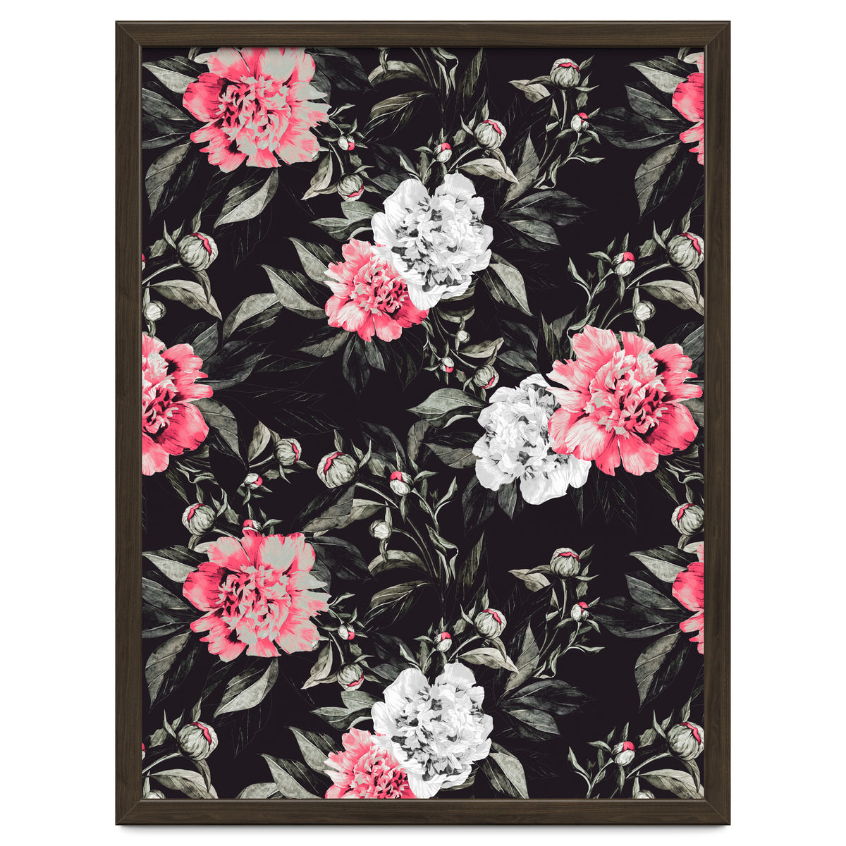 Floral pink - black & white dark