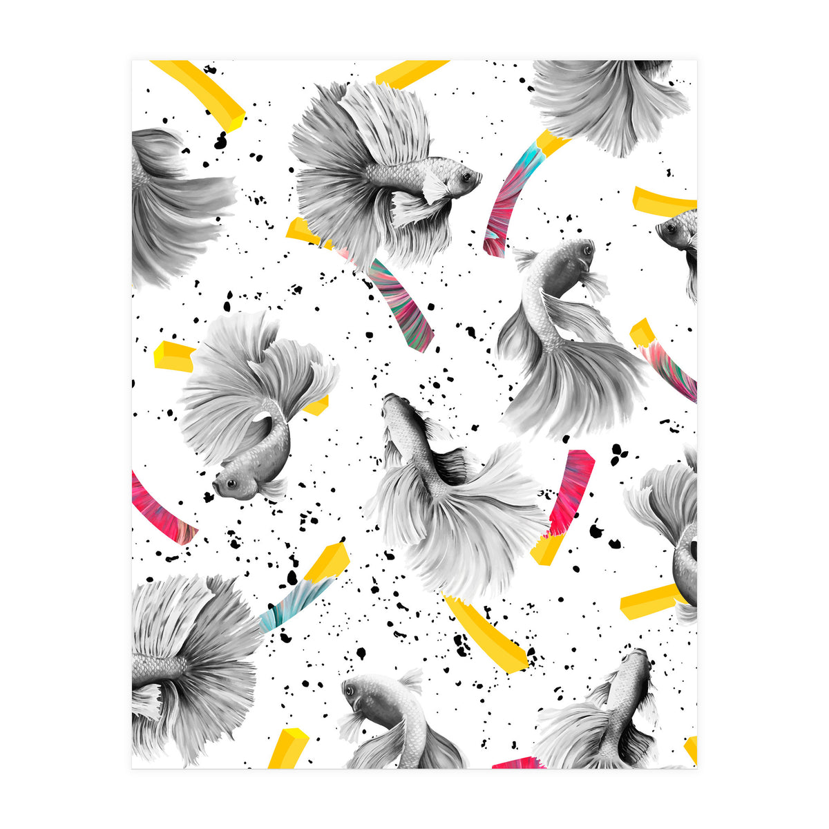 Fish & Chips, Eclectic Quirky Vintage British, French Fries Food Boho Illustration Graphic (Print Only)