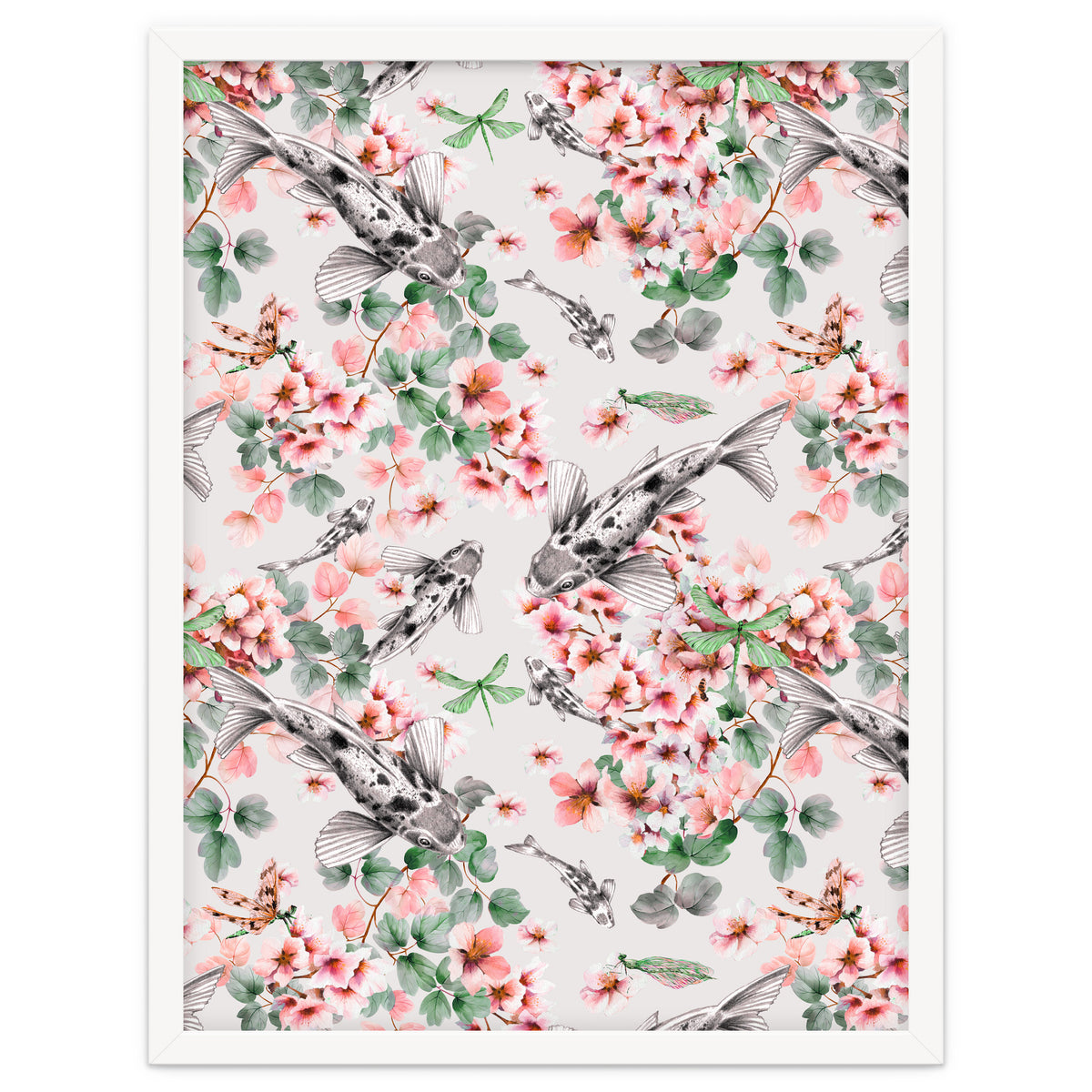 Asian fish among flowers