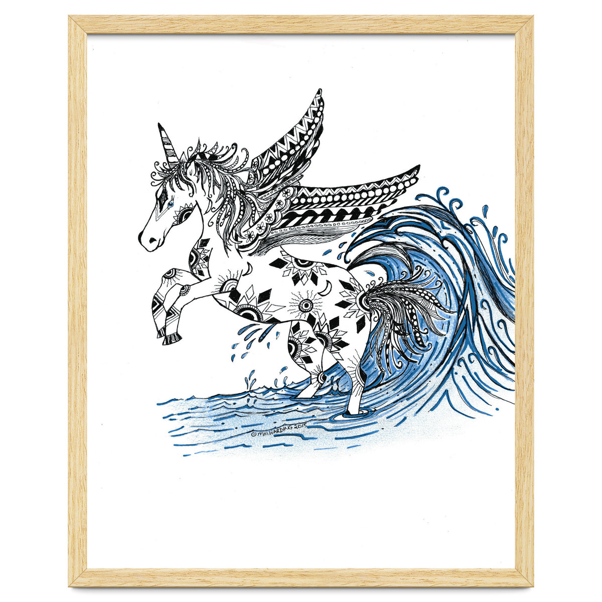 Winged Sun And Moon Unicorn Zentangle