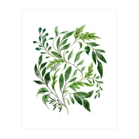 Botanical Abundance, Fresh Green Nature Watercolor Painting, Vibrant Leaves Minimal Illustration (Print Only)