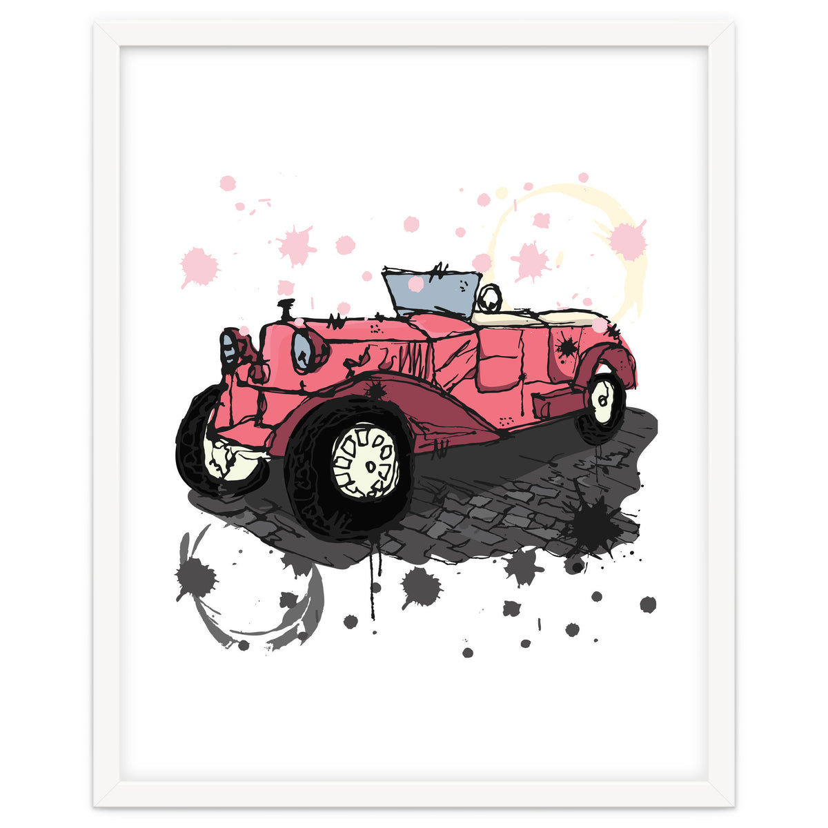 Vintage pink car sketch