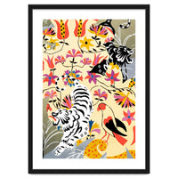 Yin Yang, Vintage Botanical Tiger Jungle, Balance Positivity Peace, Forest Animals Wild Cat