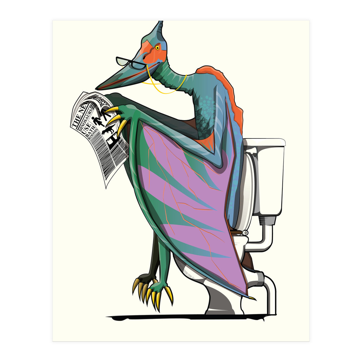 Dinosaur Pterodactyl on the Toilet, Funny Bathroom Humour (Print Only)