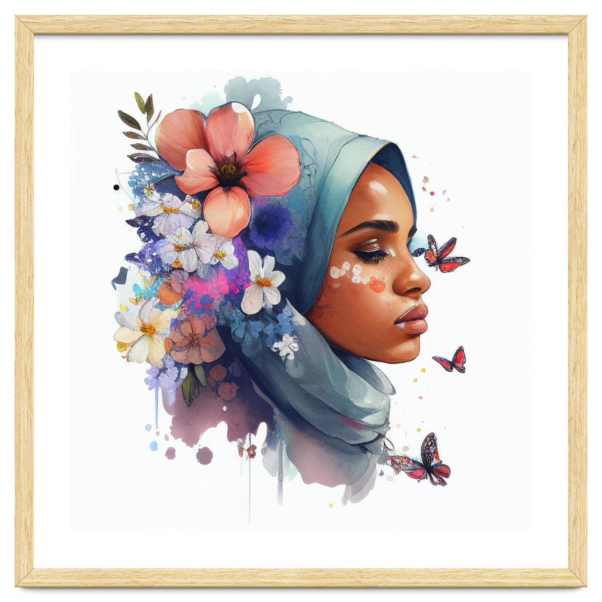 Watercolor Floral Muslim Arabian Woman #3