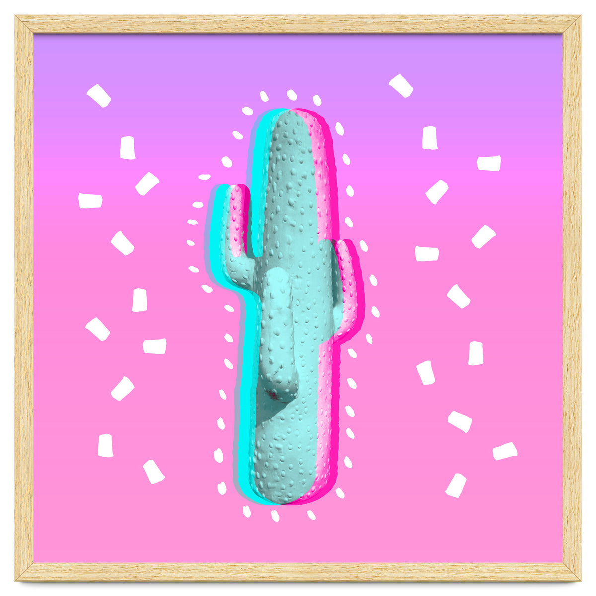 Modern 3 D Color Channel Cactus Photography Pink Purple Gradient 90's Pattern