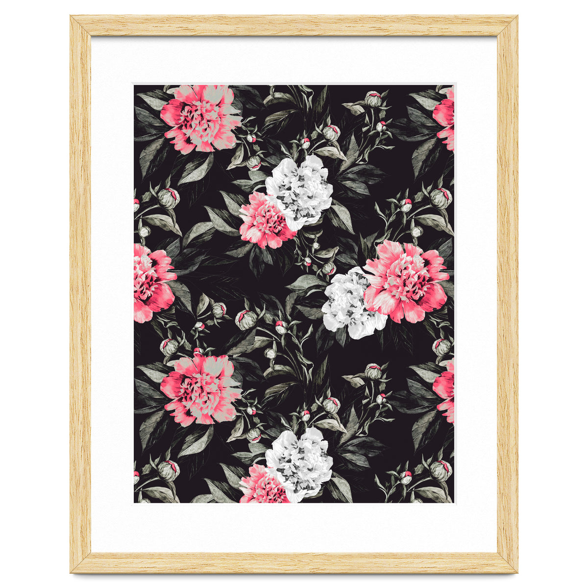 Floral pink - black & white dark
