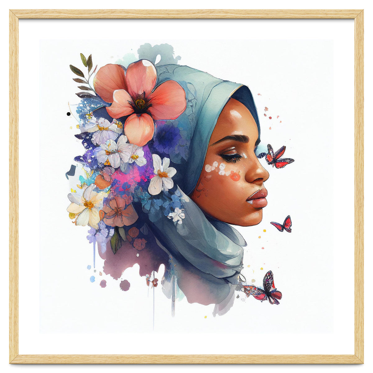 Watercolor Floral Muslim Arabian Woman #3