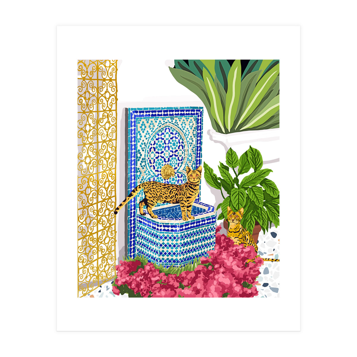 Royal Bengal Cats | Palace Pets & Architecture Building | Exotic Travel Urban Jungle Terrazzo Tiles (Print Only)