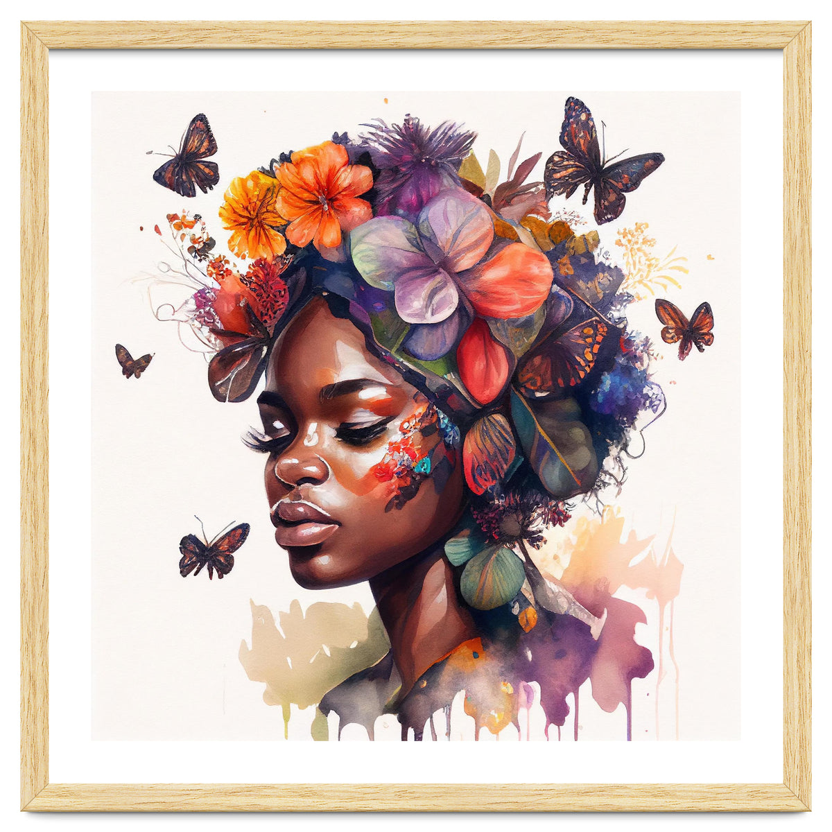 Watercolor Butterfly African Woman #2
