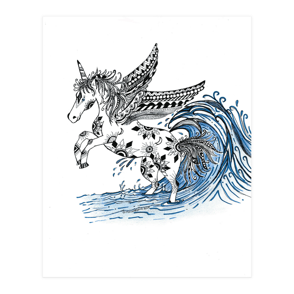 Winged Sun And Moon Unicorn Zentangle (Print Only)