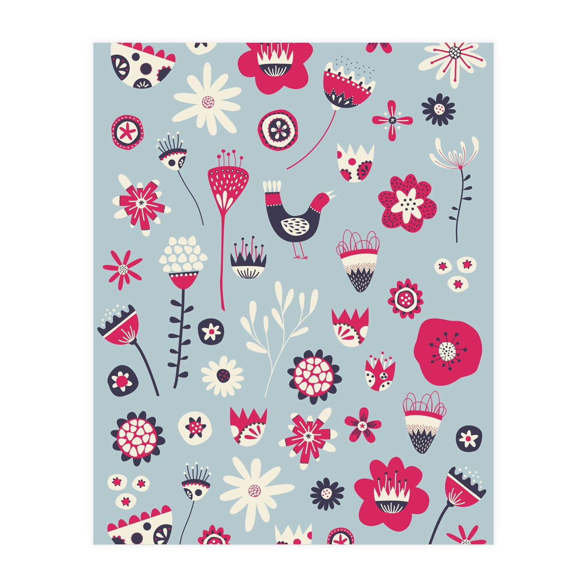 Spring Folk Floral Blue (Print Only)