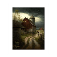 19th Century Farm Scene Oil Painting (Print Only)