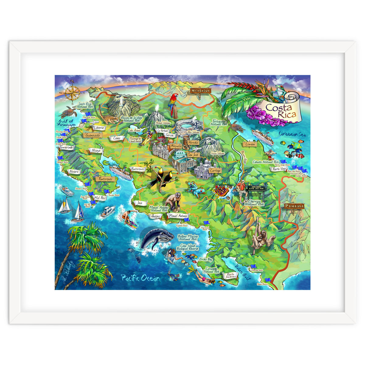 Costa Rica Map Illustration