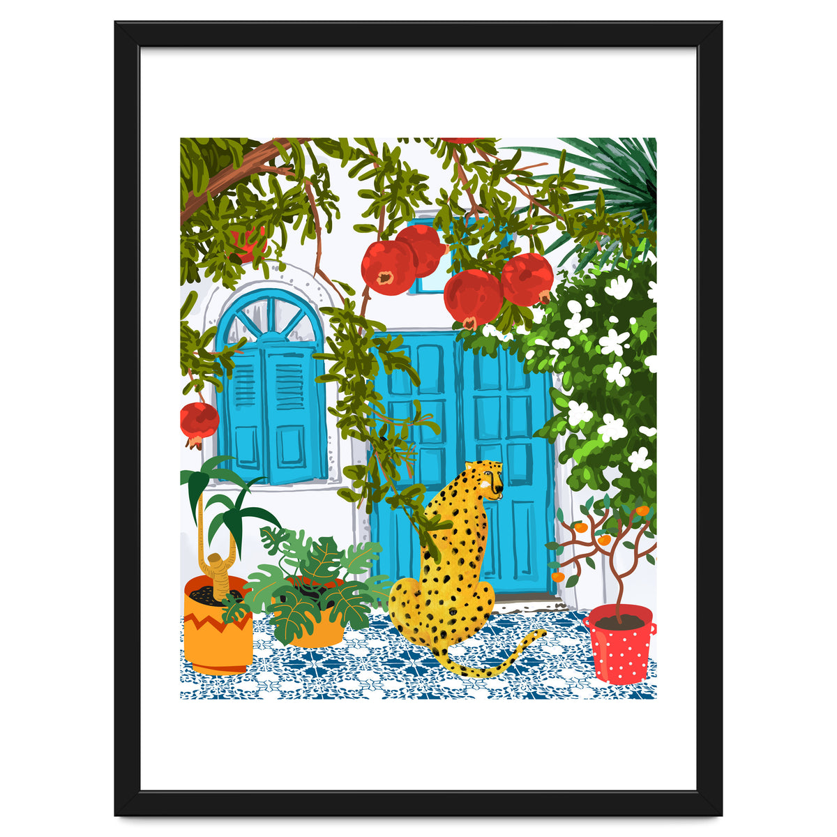 Cheetah Home, Morocco Architecture Illustration, Greece Cats Tropical Urban Jungle Pomegranate