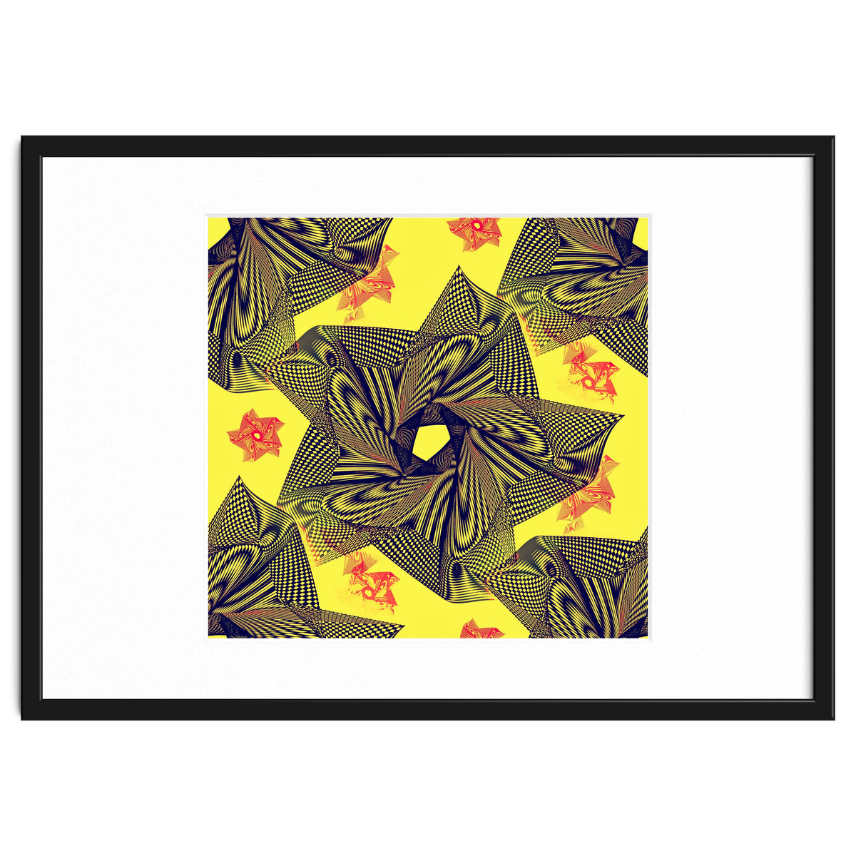 Black flowers on yellow background.