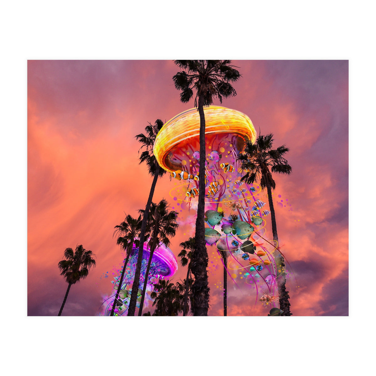 Electric Jellyfish in Palm Trees  (Print Only)