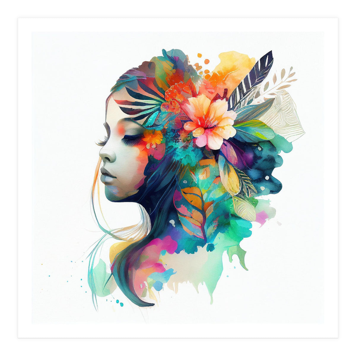 Watercolor Tropical Woman #14 (Print Only)