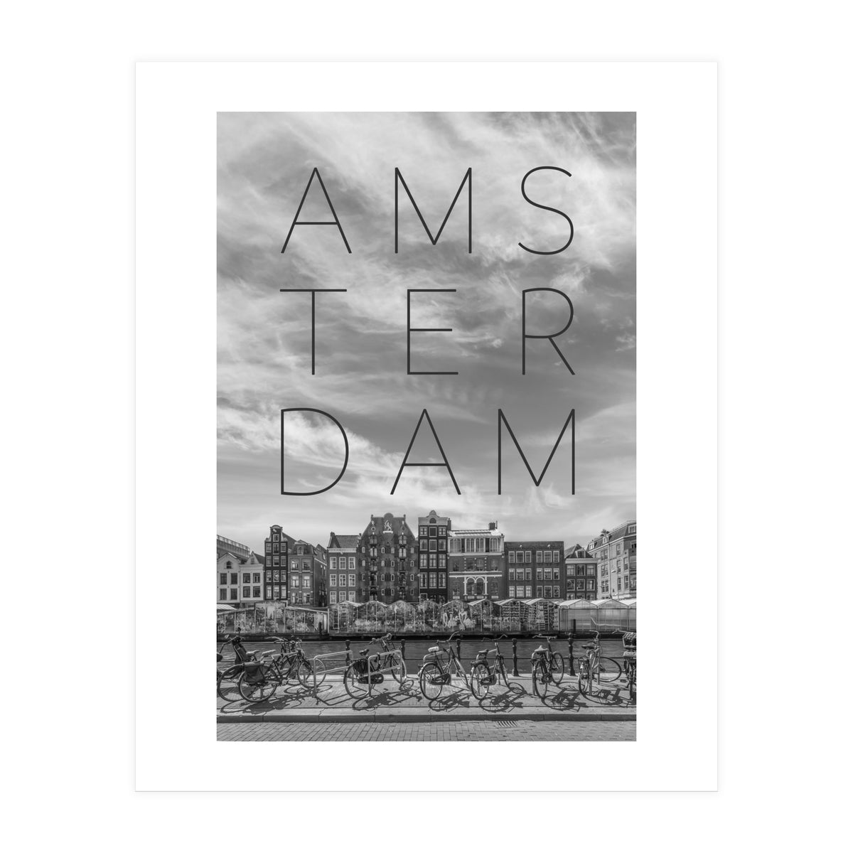 AMSTERDAM Singel Canal with Flower Market | Text & Skyline (Print Only)