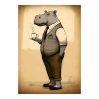 Hippo Hipster Fashion Sketch (Print Only)