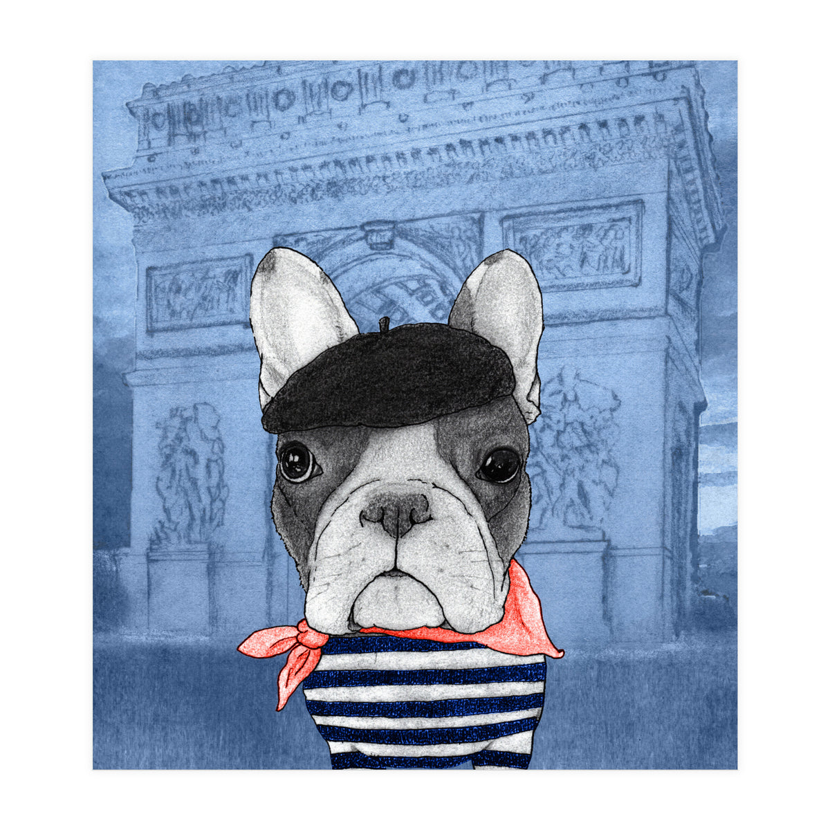 French Bulldog With Arc De Triomphe (Print Only)