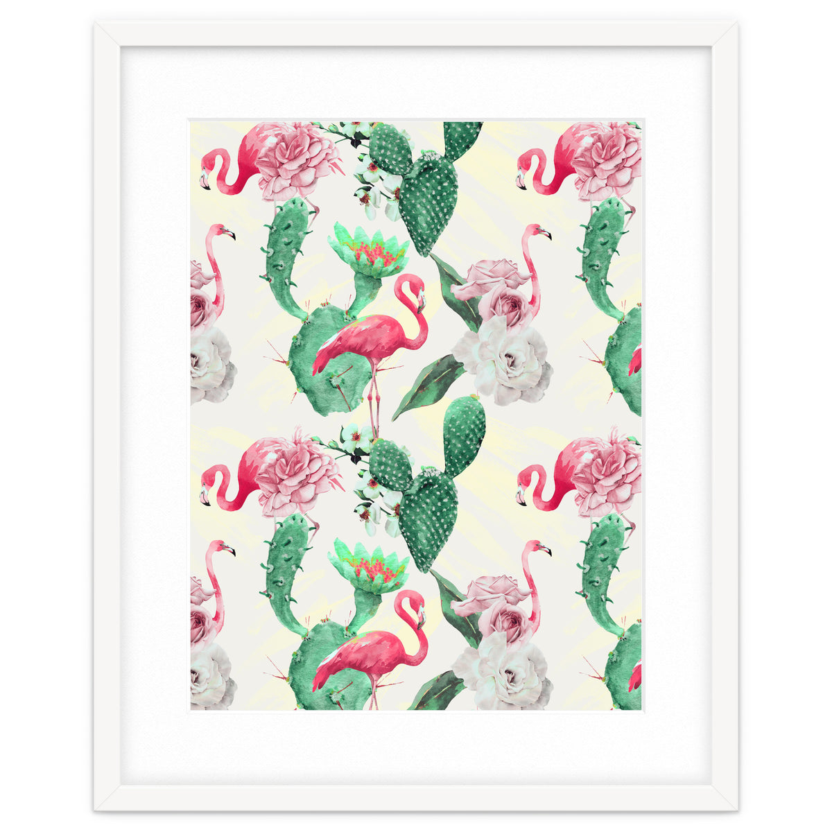 Flamingos, geometric and flowers