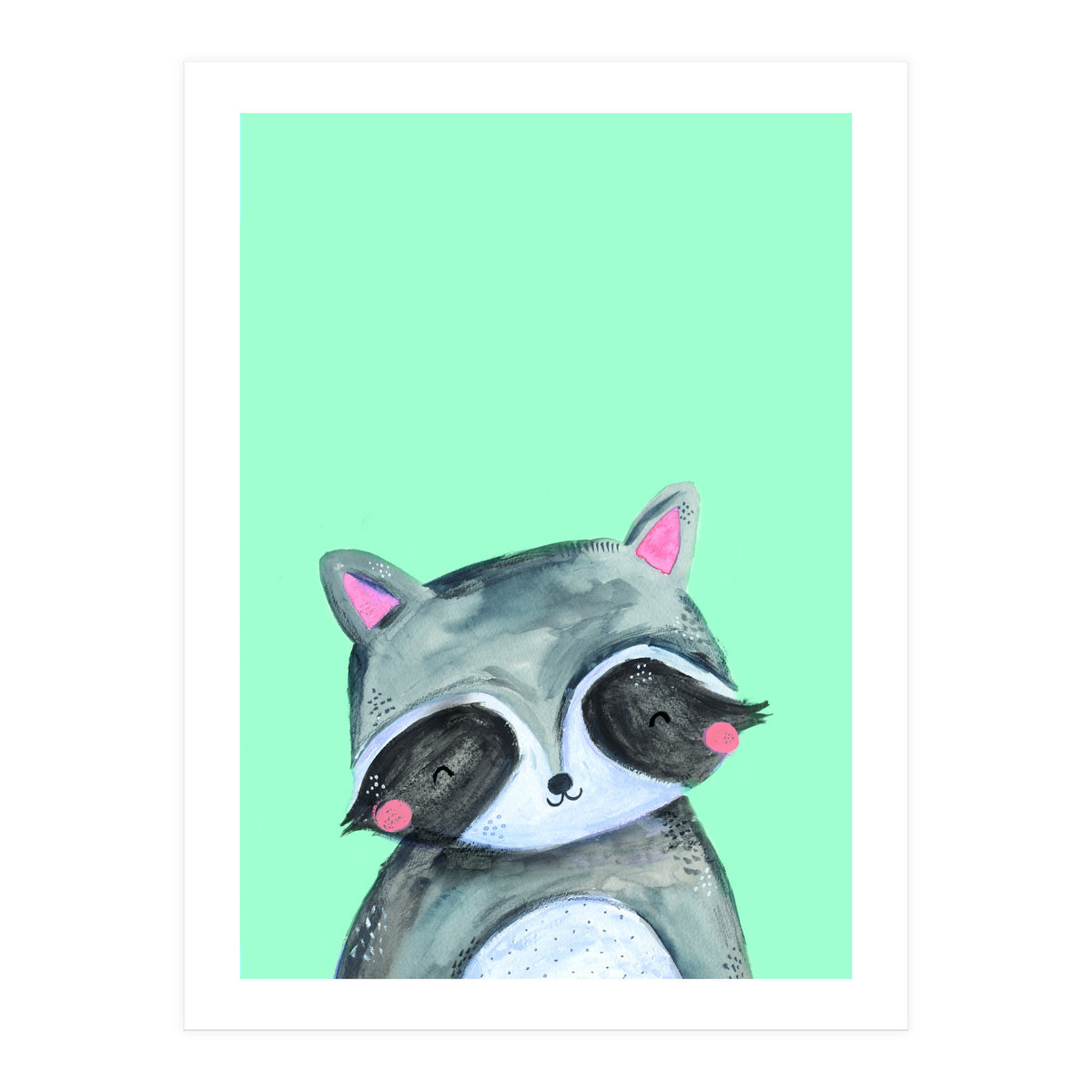 Woodland Racoon On Mint (Print Only)