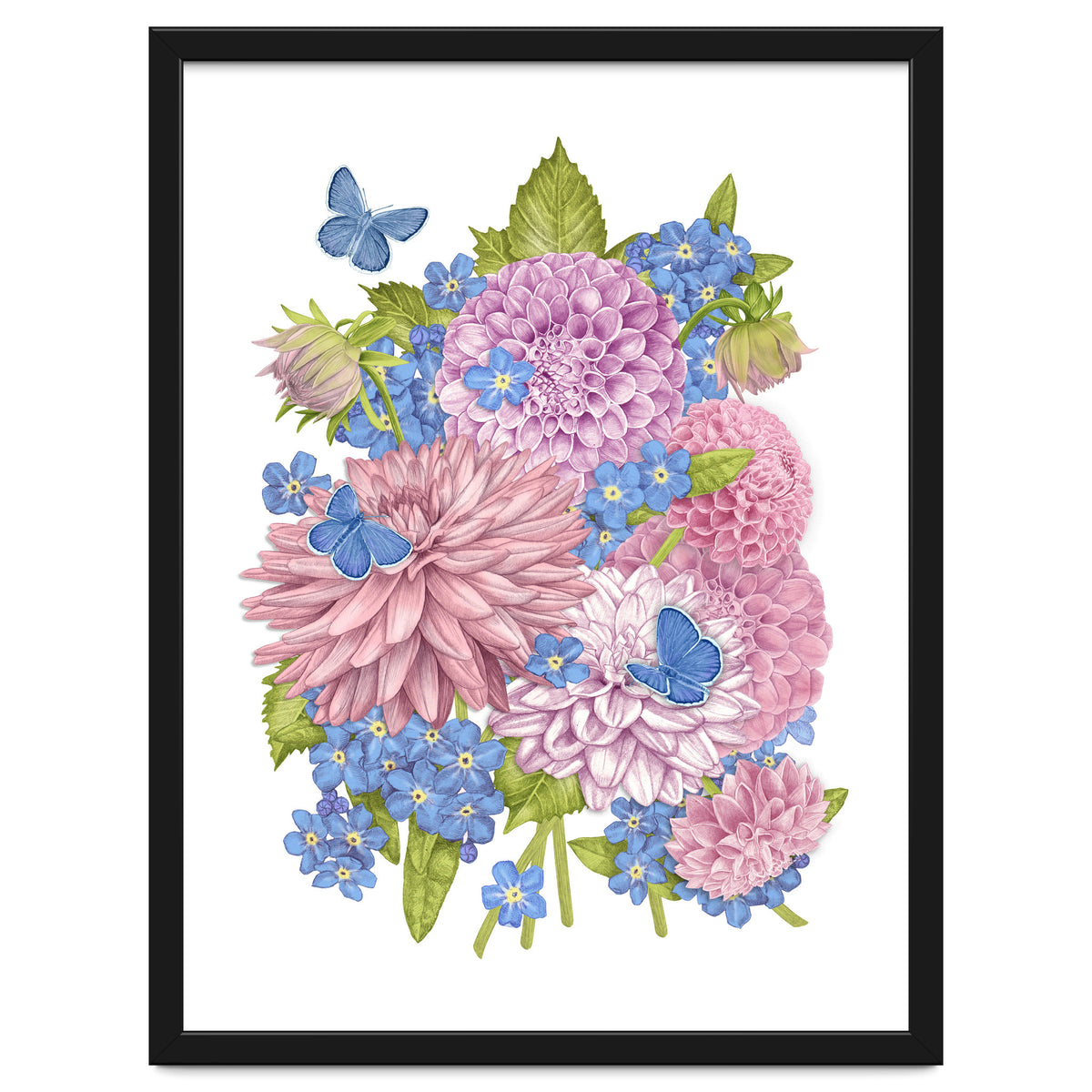 Pink Flowers and Butterflies