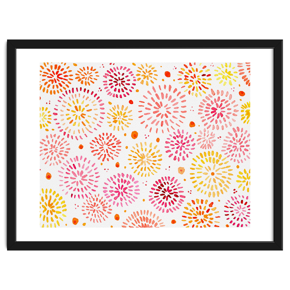 Abstract fireworks pattern in yellow and red