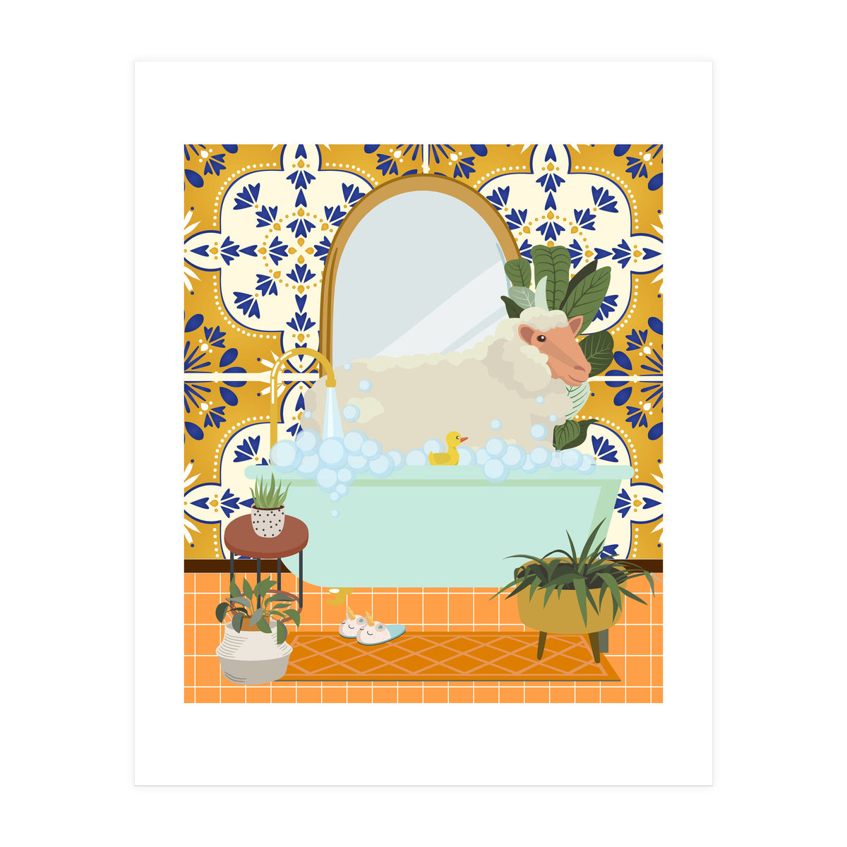 Sheep Bathing in Moroccan Style Bathroom (Print Only)