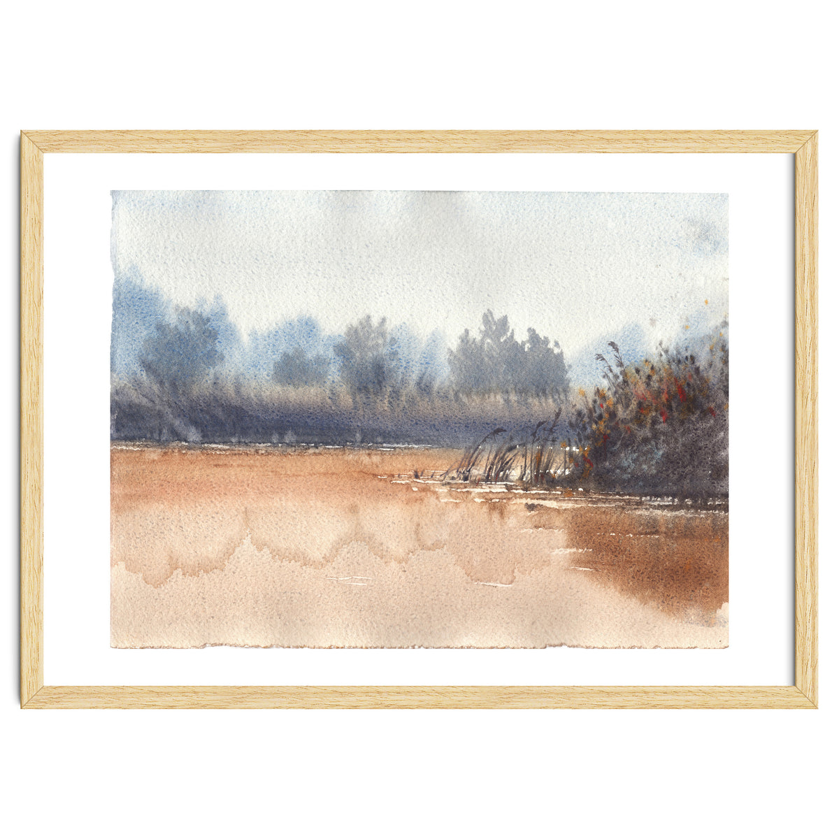 Landscape painting watercolor. Foggy
