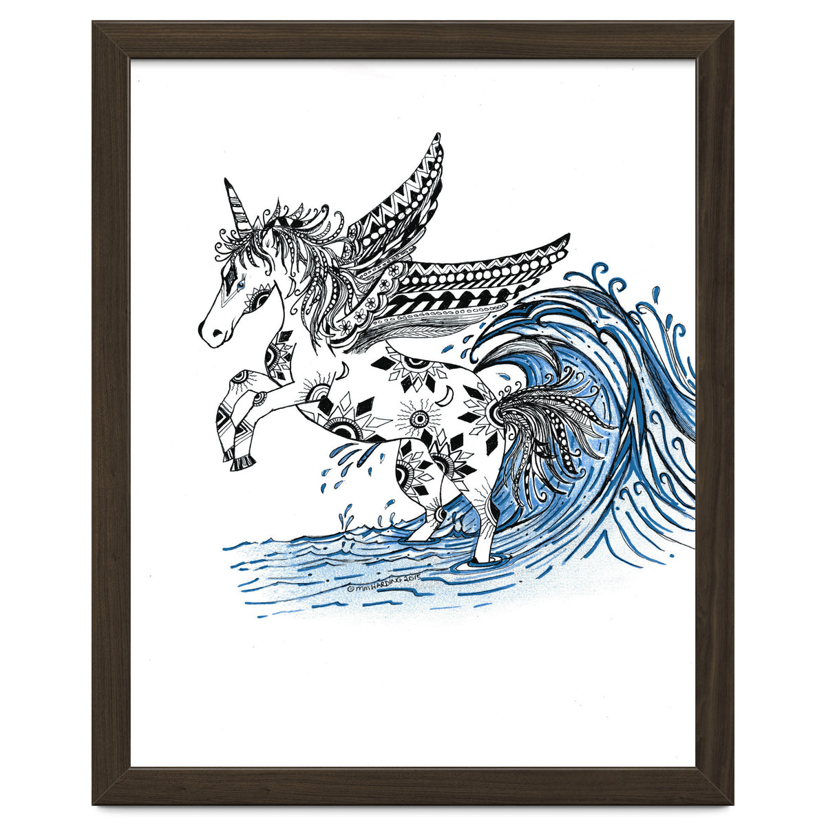 Winged Sun And Moon Unicorn Zentangle