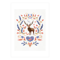 Floral Stag | Blue And Coral (Print Only)
