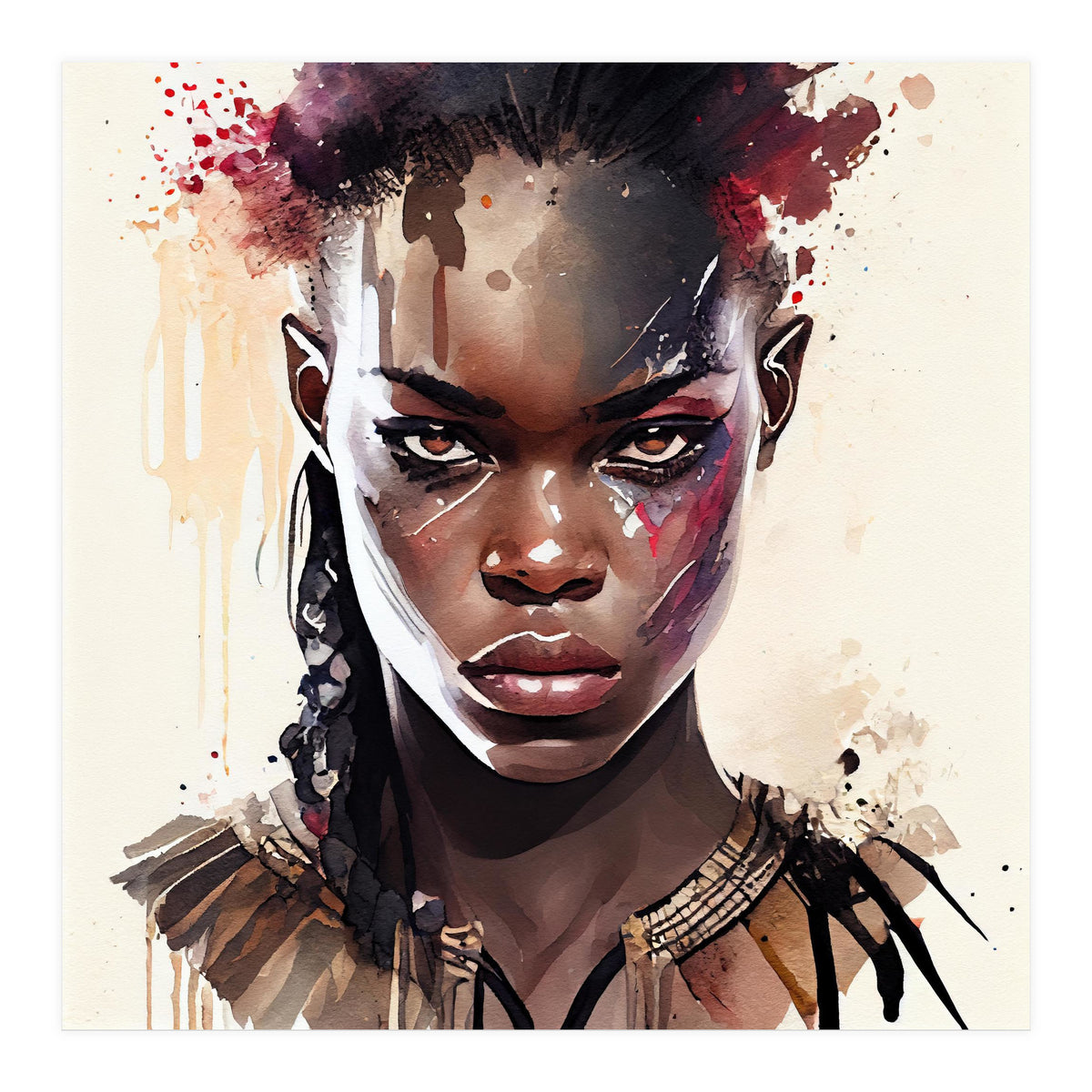 Watercolor African Warrior Woman #2 (Print Only)