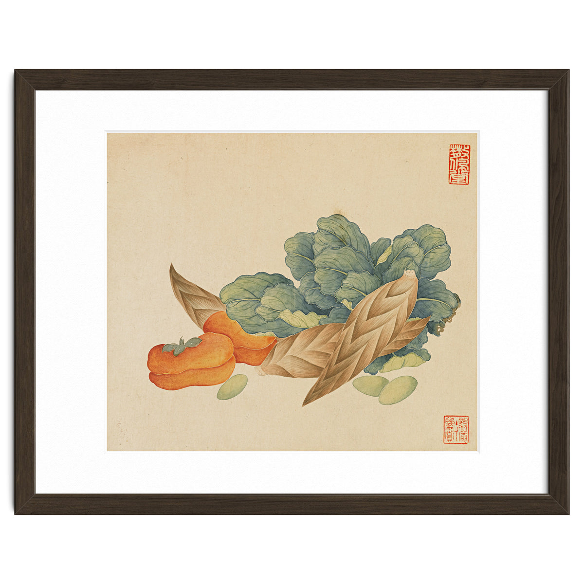 Wang Chengyu~flowers And Vegetables, Vegetables, Fruits, Chinese Cabbage, Lentils, Bamboo Shoots, Persimmons