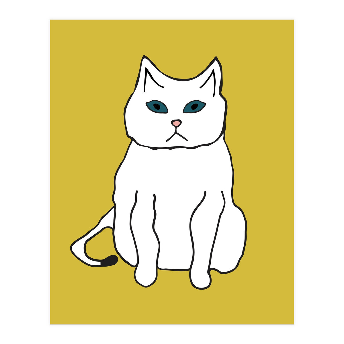 White Cat On Yellow (Print Only)