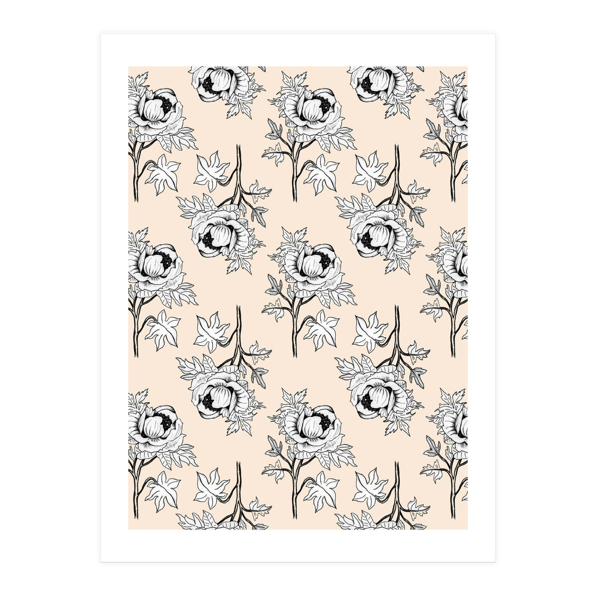 Drawing pattern of roses to pencil on beige (Print Only)