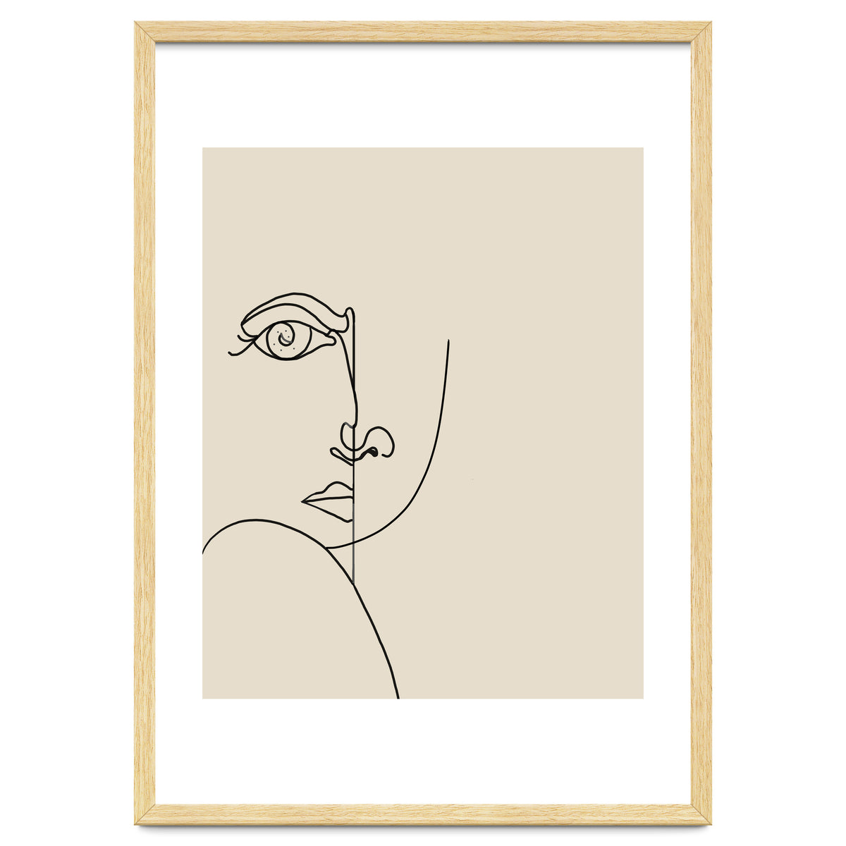 Looking Back : Moon Eyes, Abstract Face Line Art, Minimal Drawing Sketch People Scandinavian Neutral