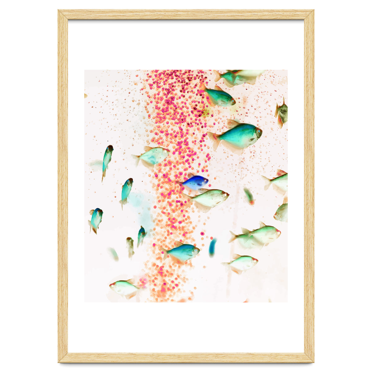 Something Fishy, Pink Bubbles & Blue Green Fish Graphic Design Digital Eclectic Surrealism