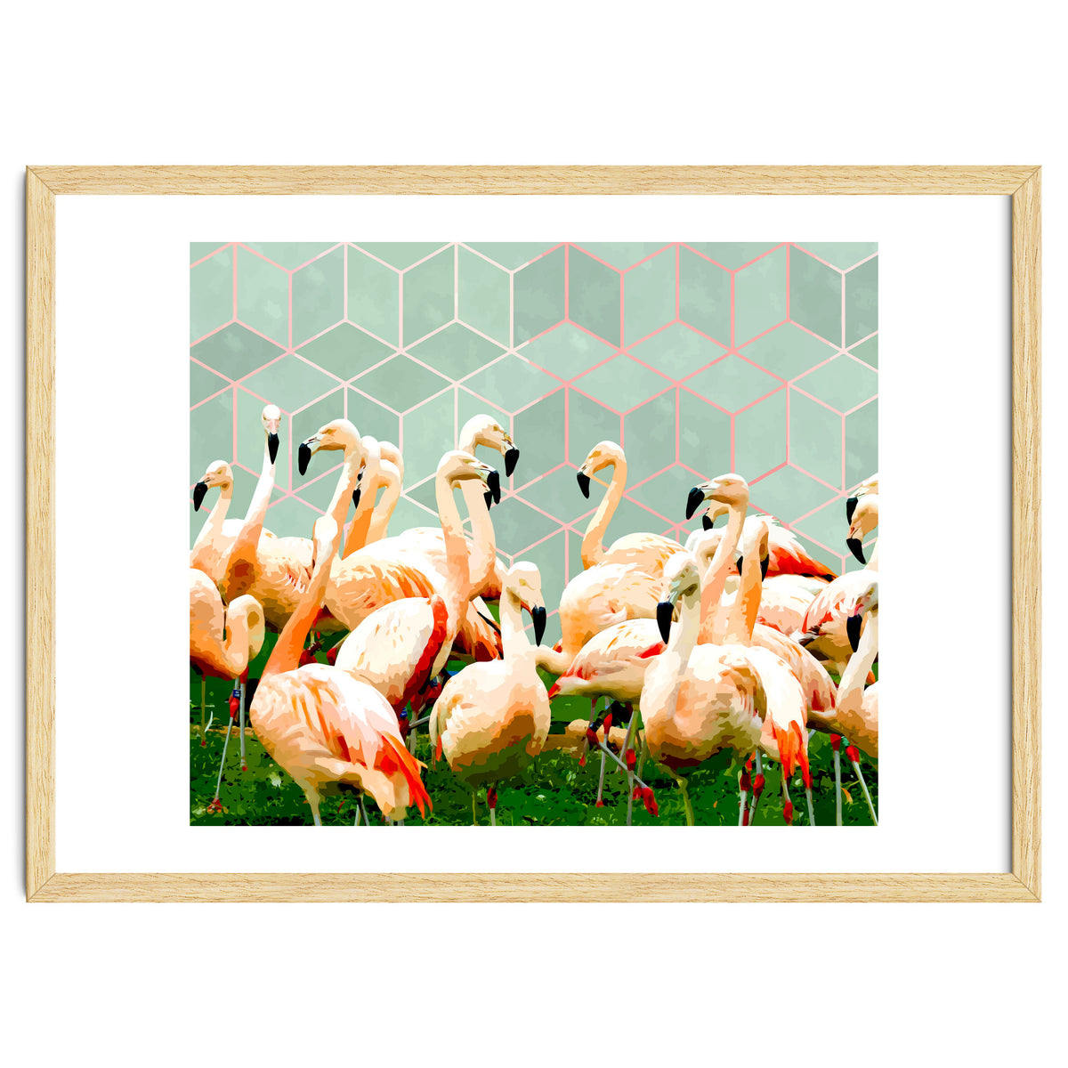 Flamingle Abstract Digital, Flamingo Wildlife Painting, Birds Geometric Collage