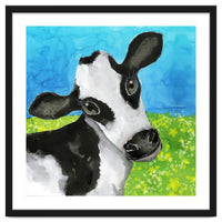 Cow in the meadow watercolor