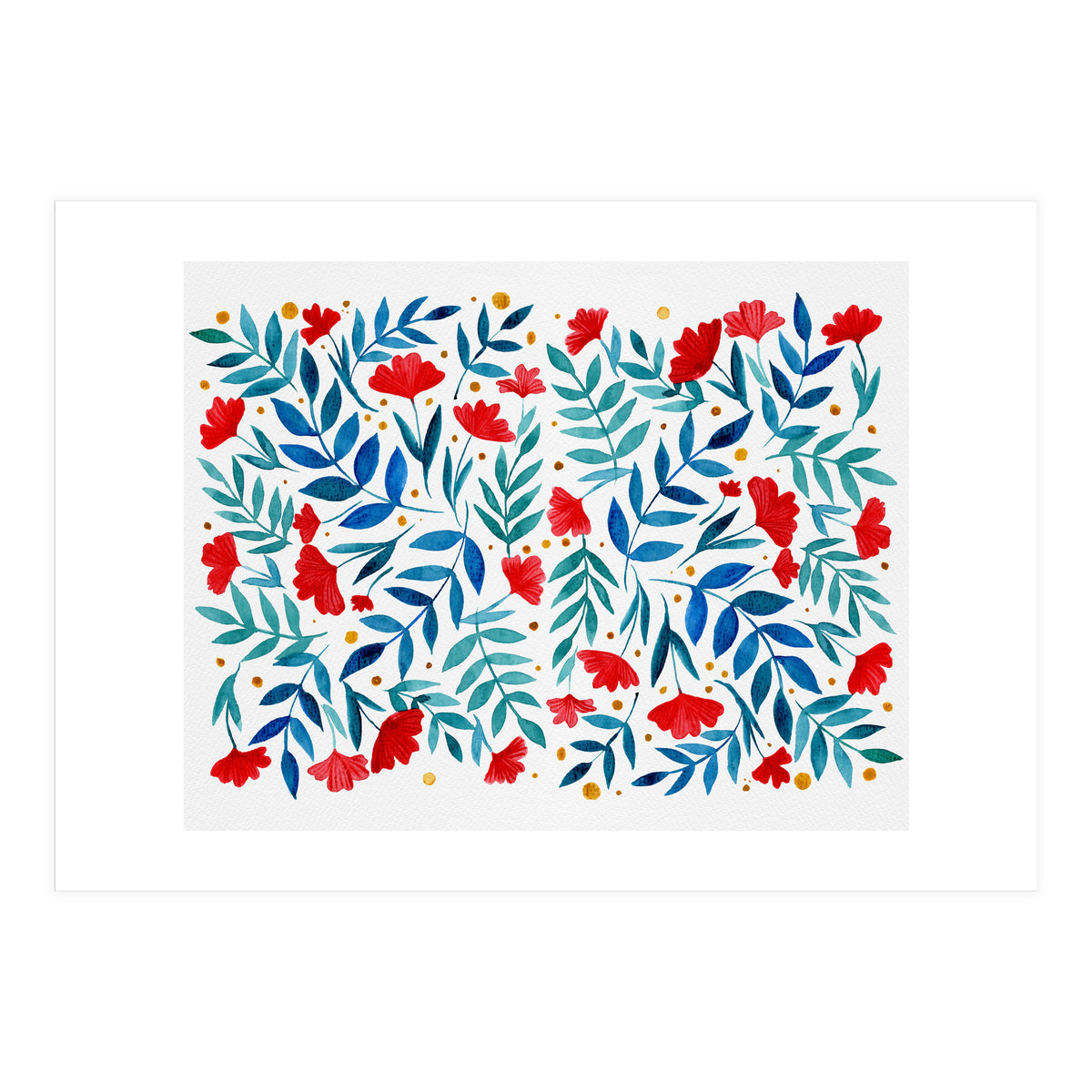 Magical garden - red and turquoise (Print Only)