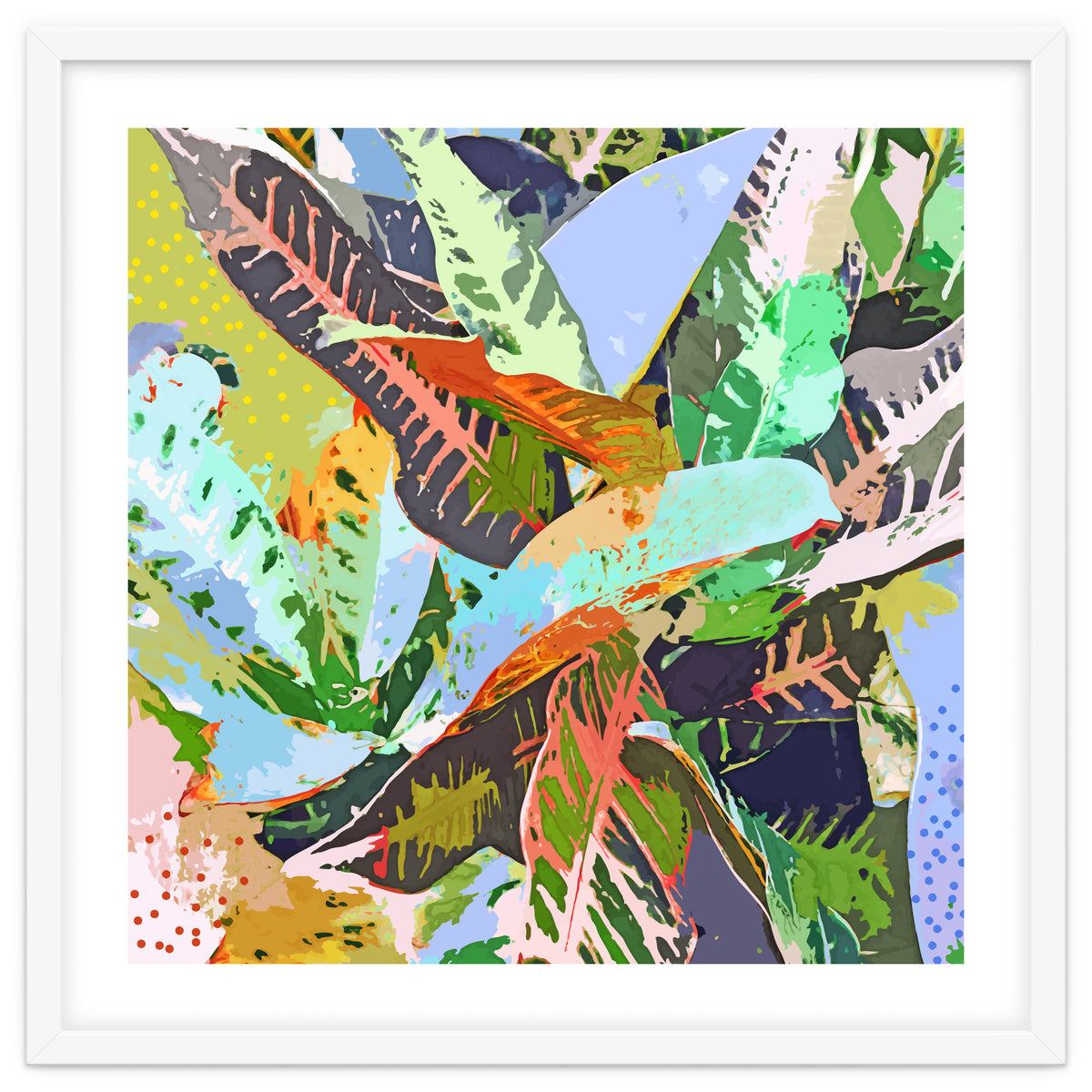 Jungle Plants, Tropical Nature Dark Botanical Illustration, Eclectic Colorful Forest Painting