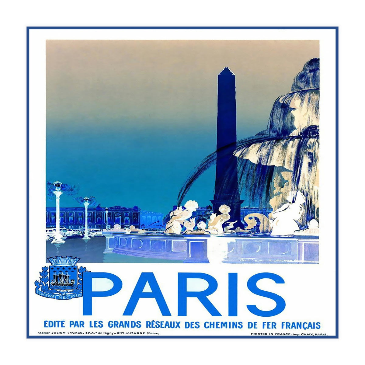 Travel Poster Paris Vintage  (Print Only)
