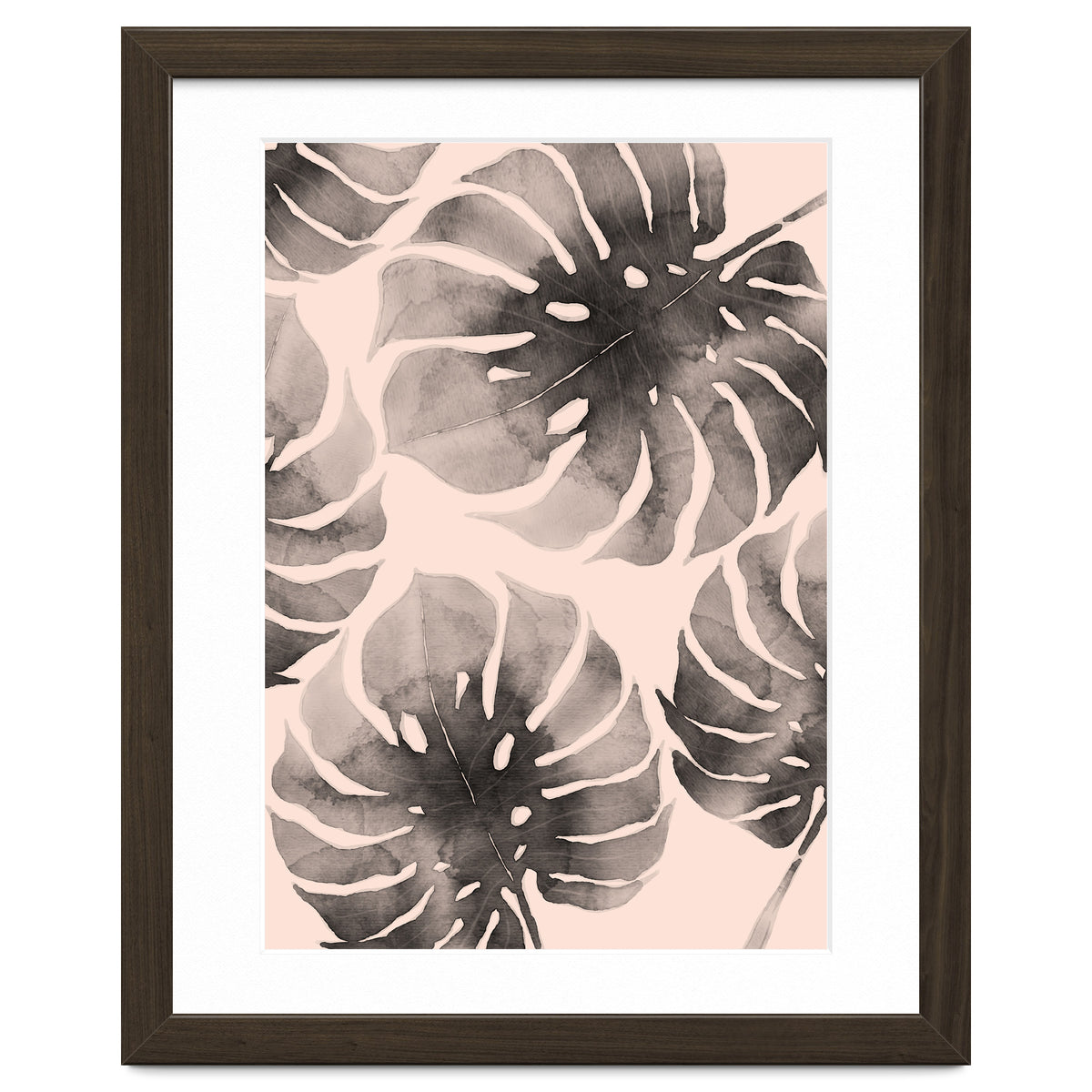 Monstera pink and gray watercolor