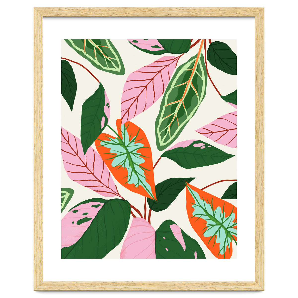 The Inseparable V.02, Nature Botanical Plants, Blush Leaves Modern Bohemian, Pastel Illustration Garden